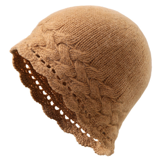 COMOBOCA 100% Cashmere Women's Crochet Trim Cable Knit Beanie