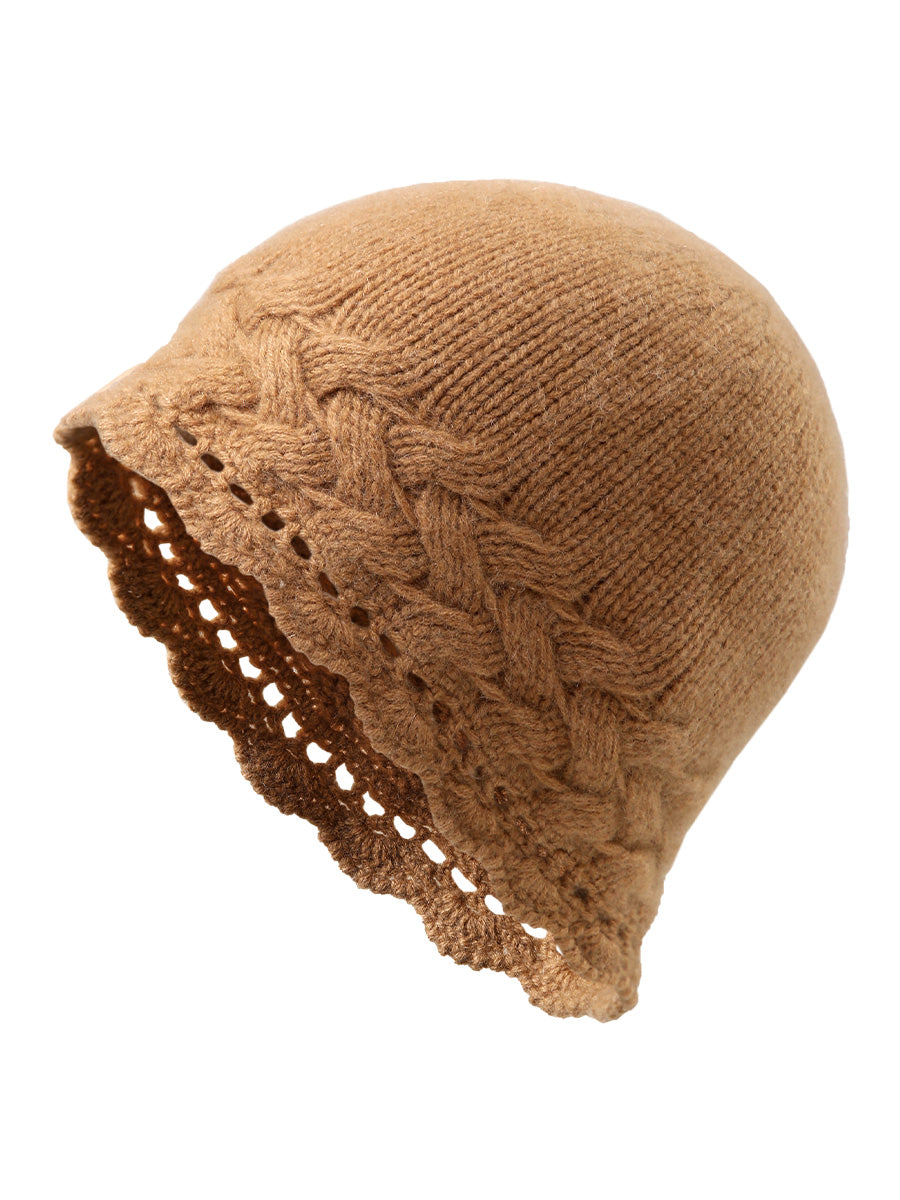 COMOBOCA 100% Cashmere Women's Crochet Trim Cable Knit Beanie