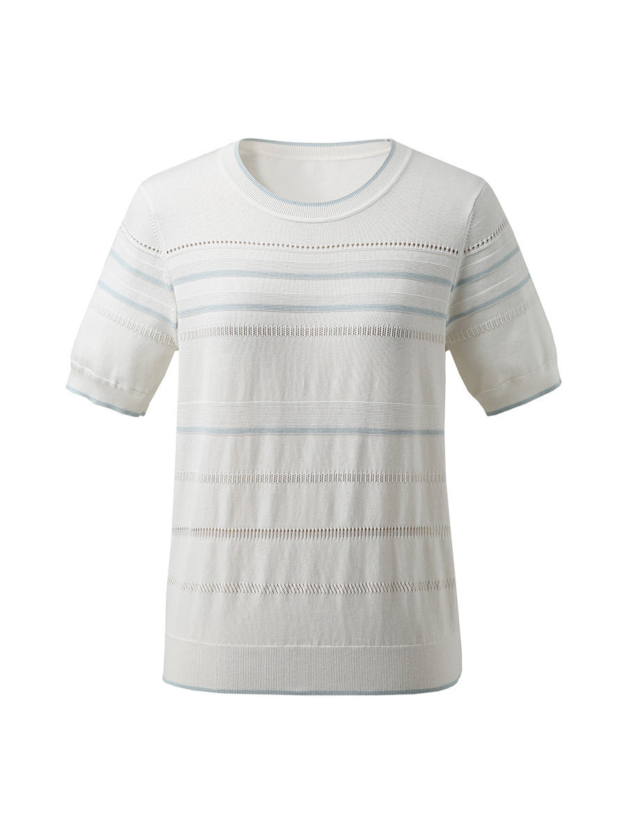 COMOBOCA Women's Relaxed Fit Striped Knit T-Shirt
