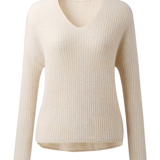 COMOBOCA 100% Cashmere Women's Ribbed V-Neck Knit Sweater