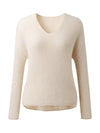 COMOBOCA 100% Cashmere Women's Ribbed V-Neck Knit Sweater