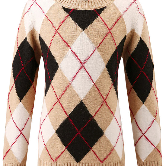 COMOBOCA 100% Wool Kids' Ribbed Argyle Knit Sweater