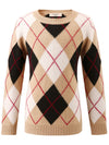 COMOBOCA 100% Wool Kids' Ribbed Argyle Knit Sweater