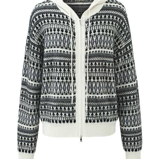 COMOBOCA 100% Cashmere Women's Fair Isle Double Zip Hoodie