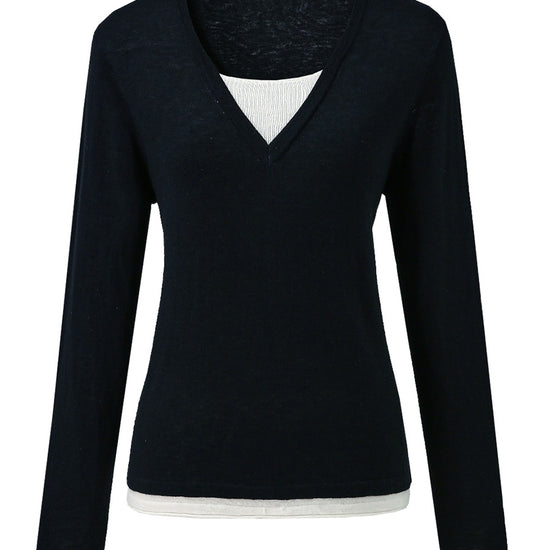COMOBOCA Women's V-Neck Layered Knit Sweater