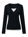 COMOBOCA Women's V-Neck Layered Knit Sweater