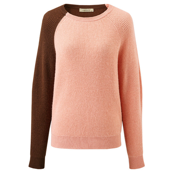 COMOBOCA Pink 100% Cashmere Women's Color Block Knit Sweater