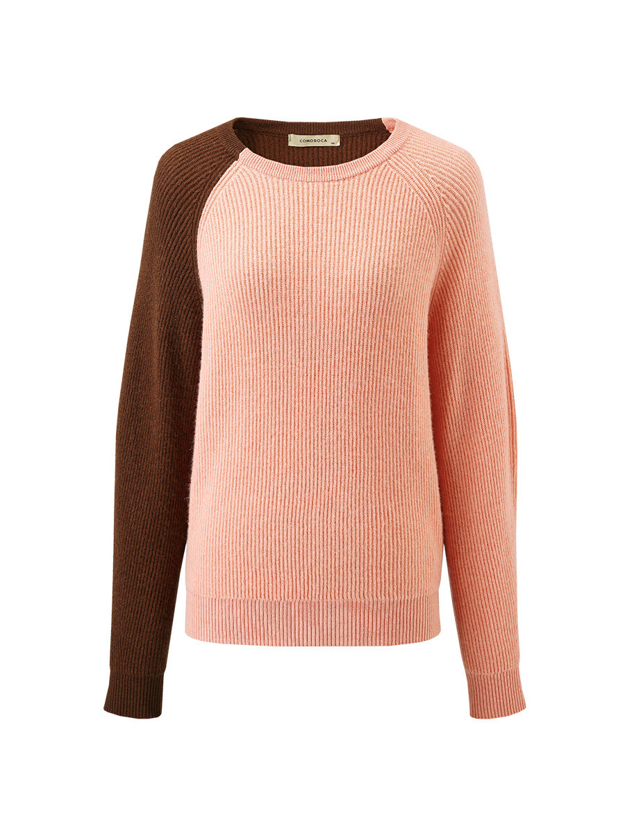 COMOBOCA Pink 100% Cashmere Women's Color Block Knit Sweater