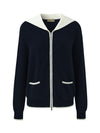 COMOBOCA 100% Cashmere Women's Contrast Collar Double Zip Cardigan