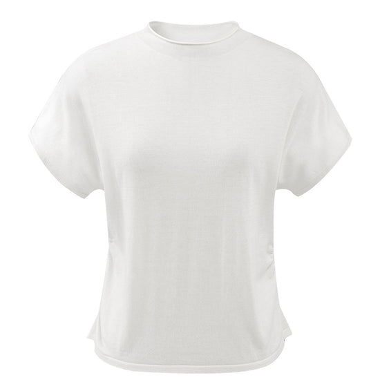 COMOBOCA Women's Side Ruched Mock Neck Knit T-Shirt