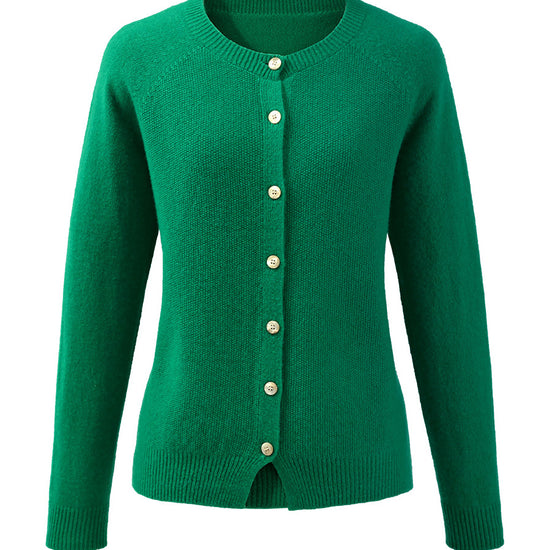 COMOBOCA 100% Wool Women's Round Neck Cardigan Sweater