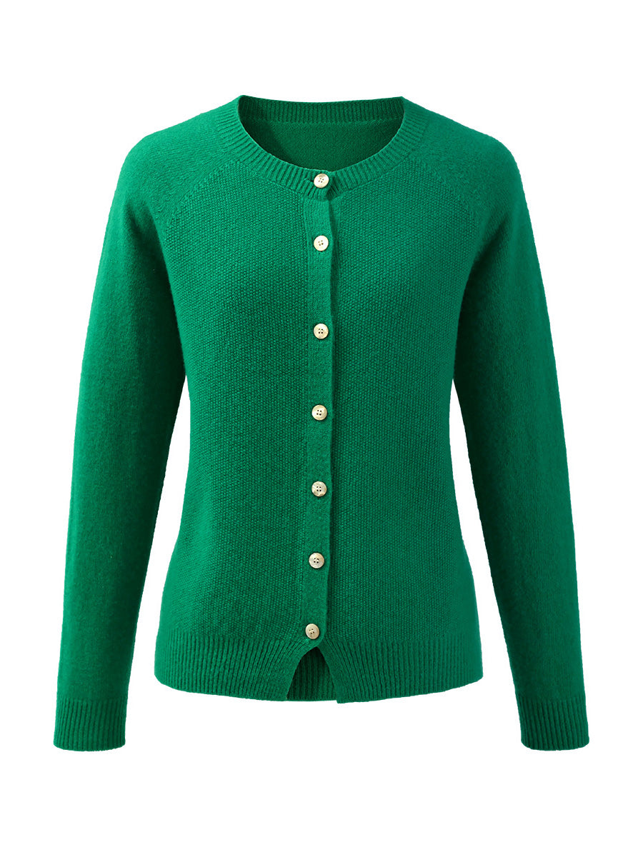 COMOBOCA 100% Wool Women's Round Neck Cardigan Sweater