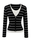 COMOBOCA Women's Striped Ribbed Knit Faux 2-in-1 Zip Cardigan