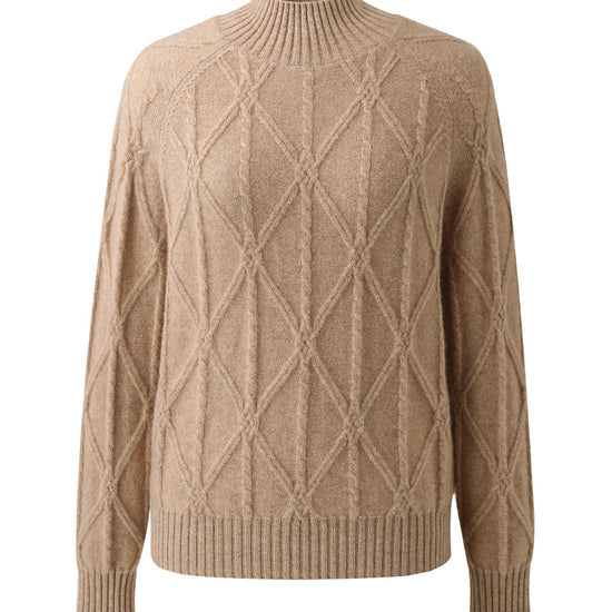 COMOBOCA 100% Cashmere Women's Cable Knit Mock Neck Sweater