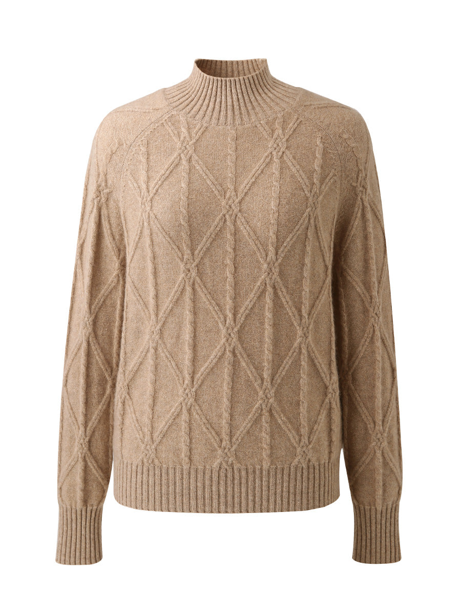 COMOBOCA 100% Cashmere Women's Cable Knit Mock Neck Sweater