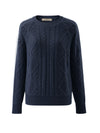 COMOBOCA Navy Blue 100% Cashmere Women's Crew Neck Intarsia Knit Sweater