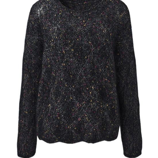 COMOBOCA Women's Speckled Lace Knit Round Neck Sweater