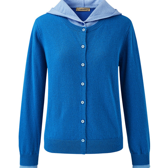 COMOBOCA 100% Wool Women's Contrast Button Down Hoodie