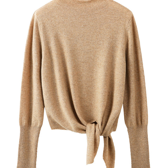 COMOBOCA 100% Cashmere Women's Mock Neck Tie-Waist Sweater