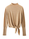 COMOBOCA 100% Cashmere Women's Mock Neck Tie-Waist Sweater