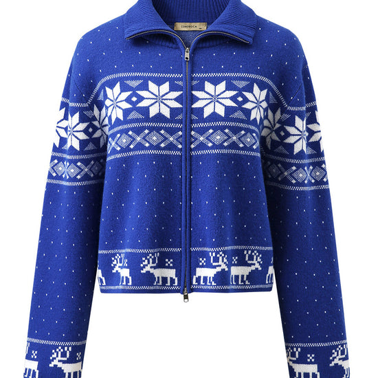 COMOBOCA 100% Wool Women's Winter Wonderland Knit Cardigan