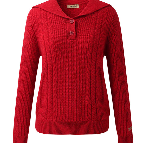 COMOBOCA 100% Cashmere Women's Cable Sailor Collar Sweater