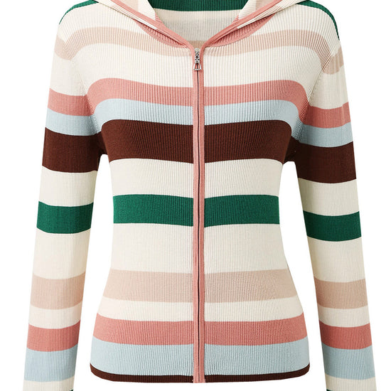 COMOBOCA Women's Versatile Striped Zip-Up Hoodie Cardigan