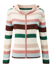 COMOBOCA Women's Versatile Striped Zip-Up Hoodie Cardigan