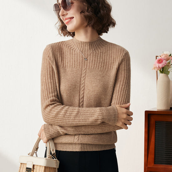 COMOBOCA 100% Cashmere Women's Mock Neck Cable Knit Sweater