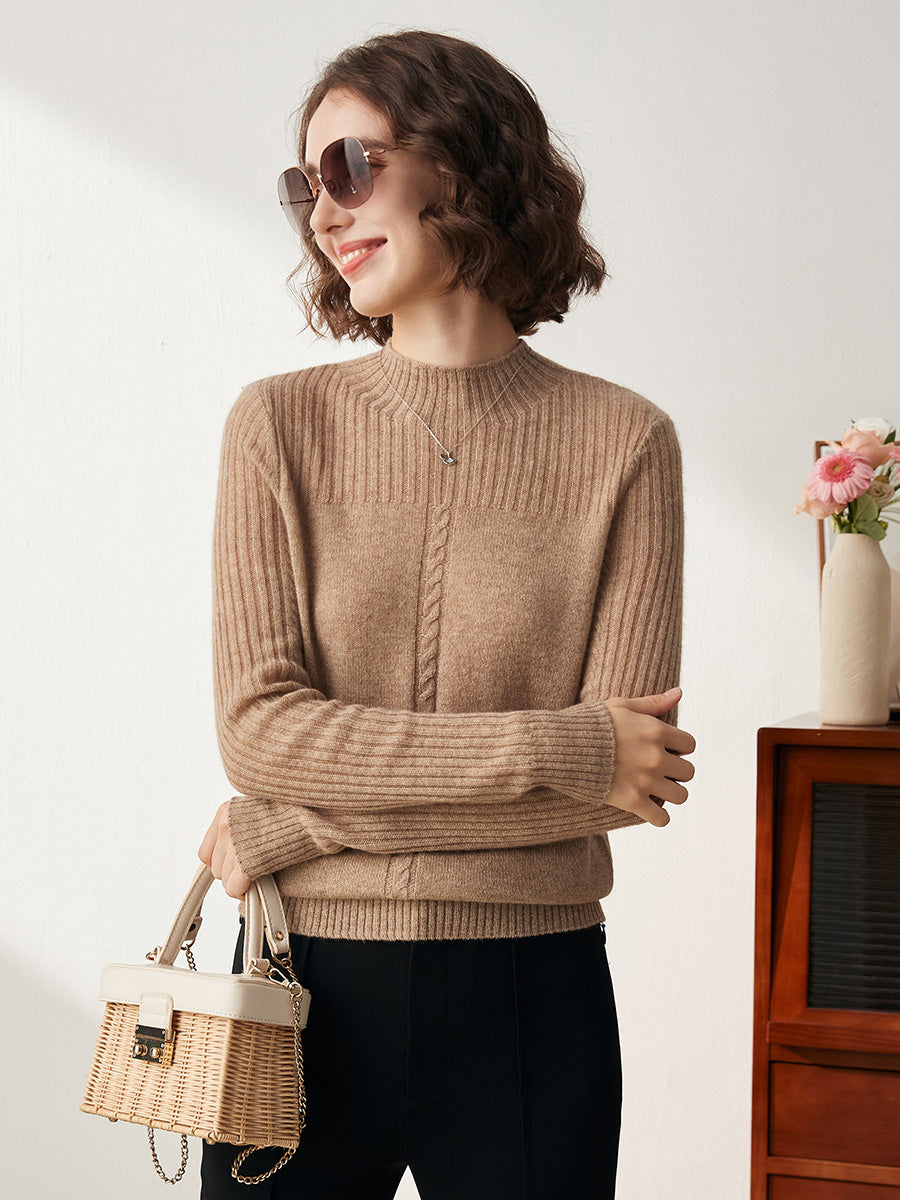 COMOBOCA 100% Cashmere Women's Mock Neck Cable Knit Sweater