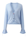 COMOBOCA Women's Heart Button Cropped Ruffle Bell Cardigan