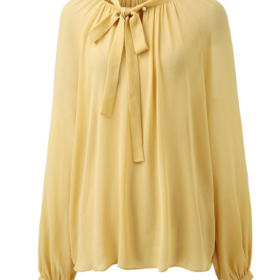 COMOBOCA 100% Mulberry Silk Women's Bow Tie Blouse