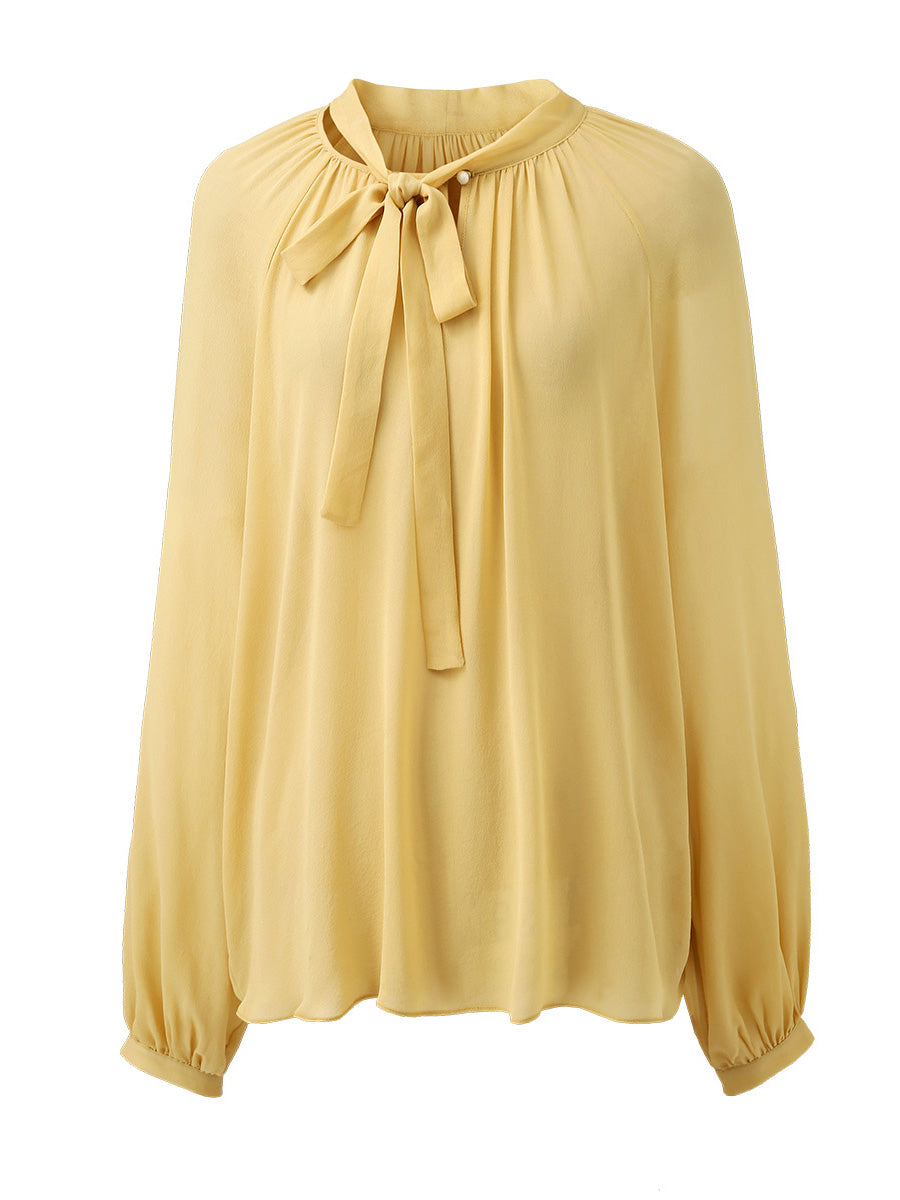 COMOBOCA 100% Mulberry Silk Women's Bow Tie Blouse