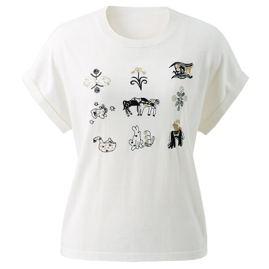 COMOBOCA Women's Embroidered Short Sleeve Knit Top