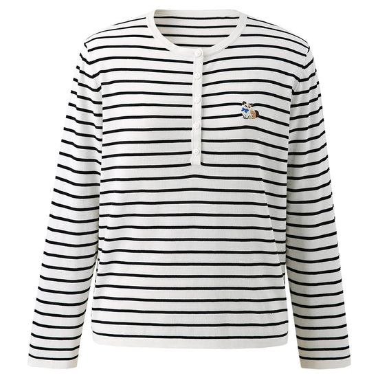 COMOBOCA Women's Striped Henley Button Knit Sweater