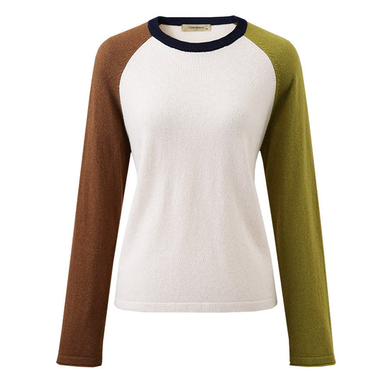 COMOBOCA 100% Wool Women's Color Block Knit Sweater