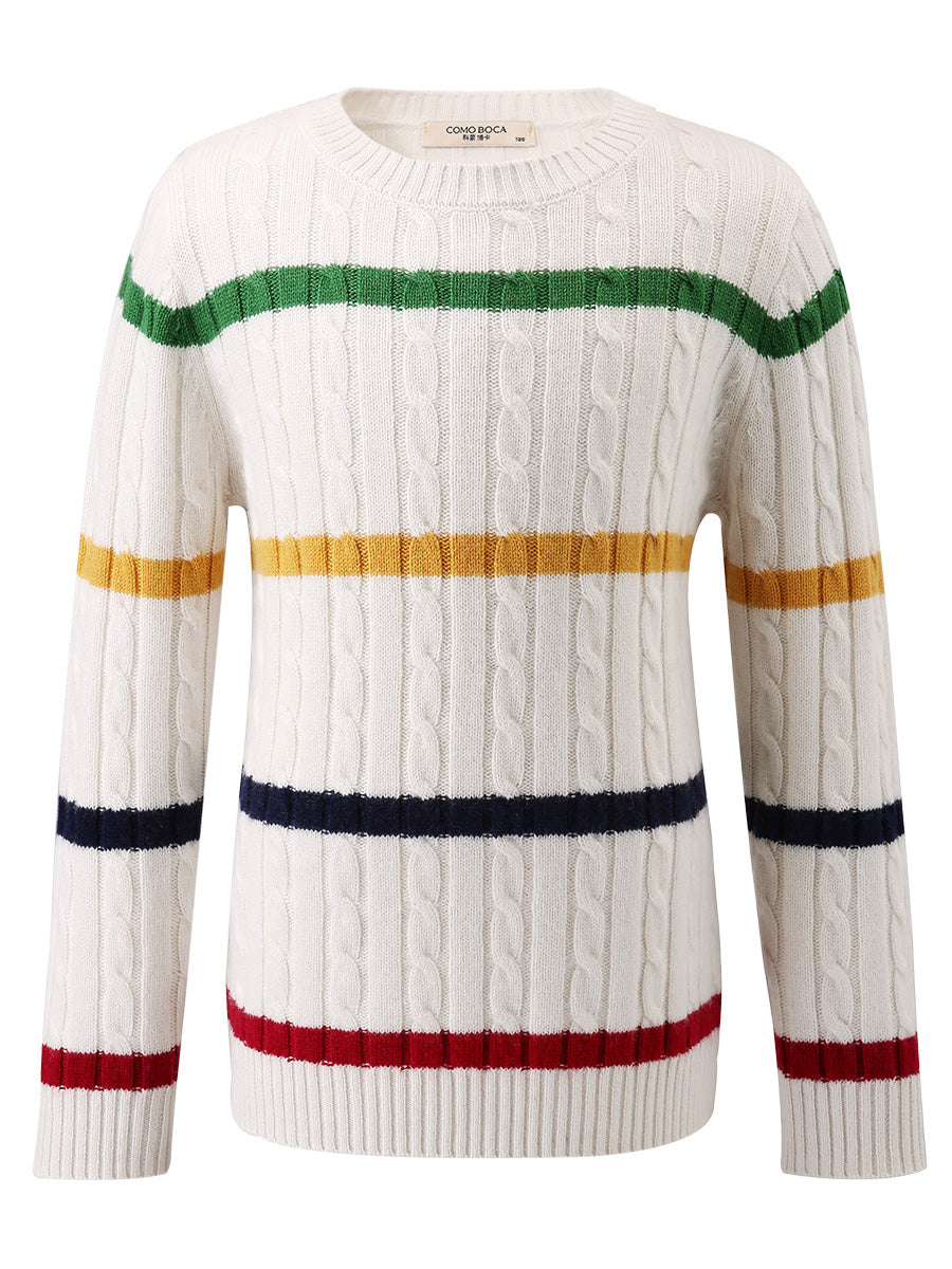 COMOBOCA 100% Wool Kids' Colorful Striped Knit Sweater
