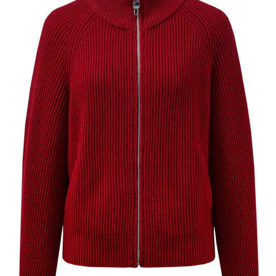 COMOBOCA 100% Wool Women's Half-High Neck Zip Cardigan