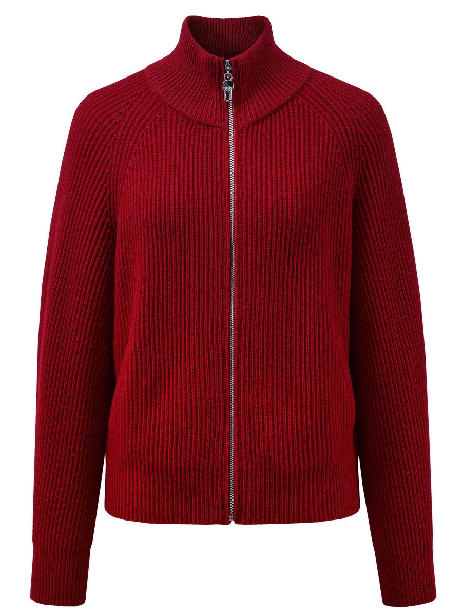 COMOBOCA 100% Wool Women's Half-High Neck Zip Cardigan