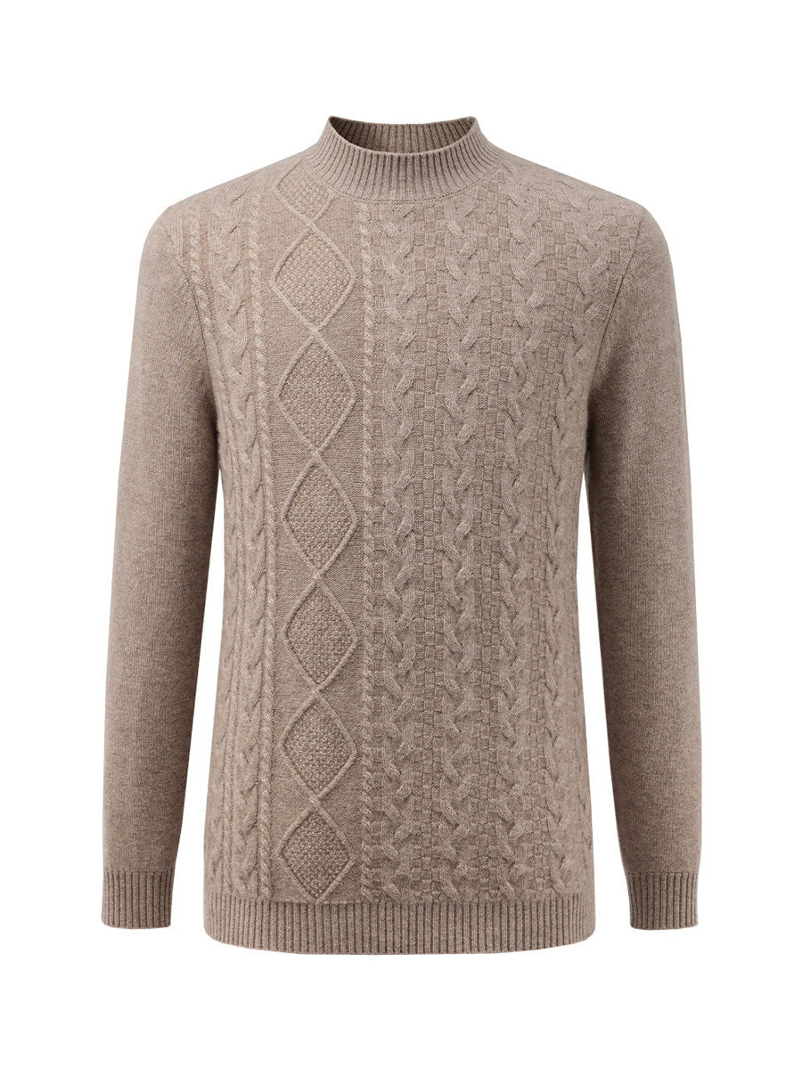 COMOBOCA 100% Cashmere Men's Ribbed Mock Neck Sweater