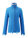 COMOBOCA Blue 100% Wool Kid's Cable Knit Turtleneck Zip Up Cardigan