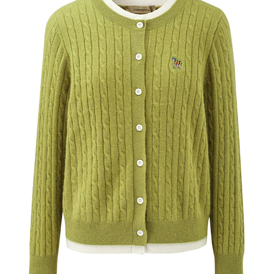 COMOBOCA 100% Cashmere Women's Cable Knit Button Front Cardigan