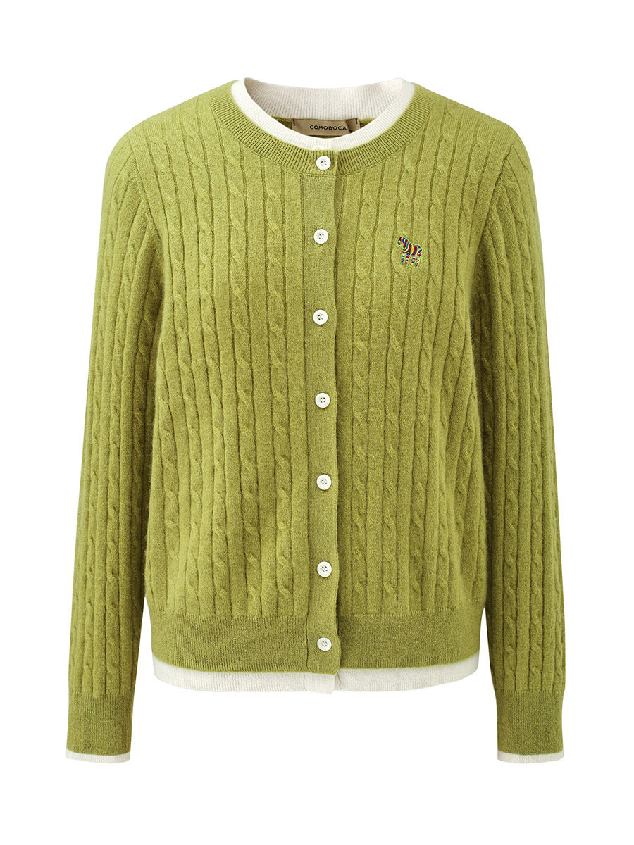 COMOBOCA 100% Cashmere Women's Cable Knit Button Front Cardigan