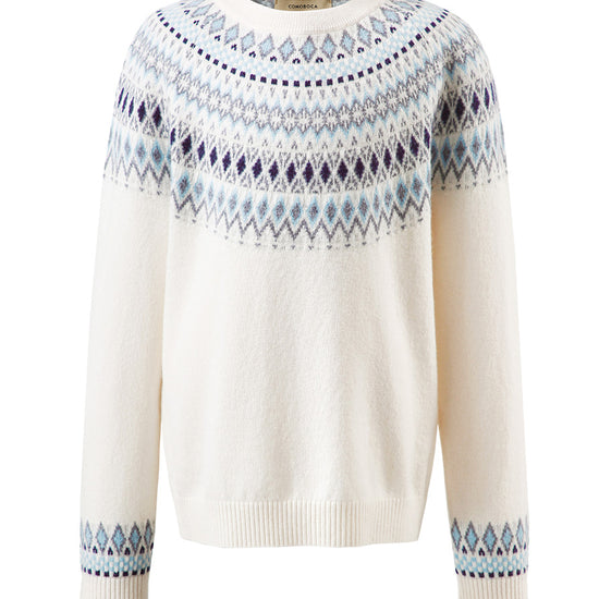 COMOBOCA 100% Wool Kids' Fair Isle Round Neck Sweater