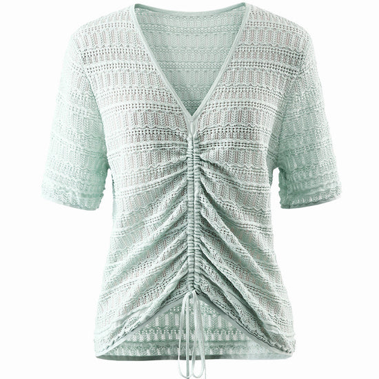 COMOBOCA Women's V-Neck Ruched Knit T-Shirt