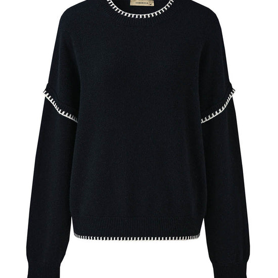 COMOBOCA 100% Wool Women's Contrast Trim Knit Sweater