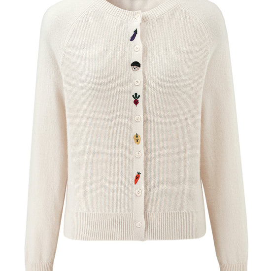 COMOBOCA 100% Cashmere Women's Embroidered Button-Front Cardigan
