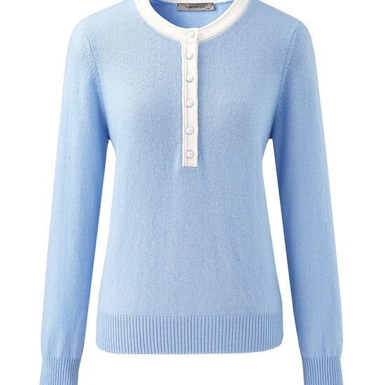COMOBOCA 100% Cashmere Women's Contrast Trim Button Front Sweater