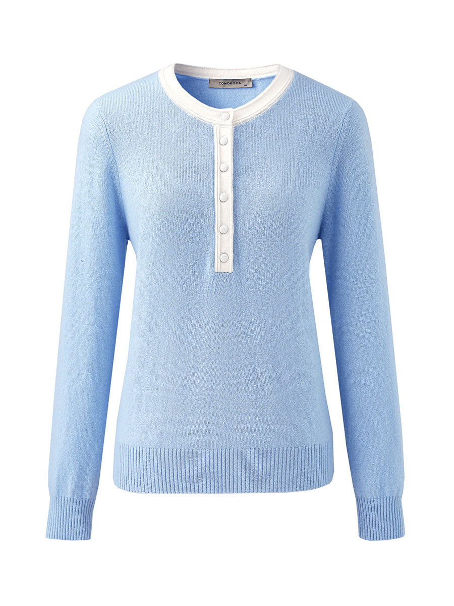 COMOBOCA 100% Cashmere Women's Contrast Trim Button Front Sweater