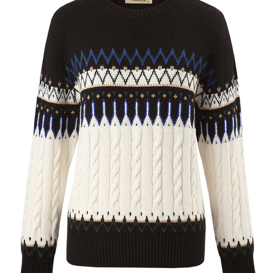 COMOBOCA 100% Wool Women's Nordic Pattern Cable Knit Sweater